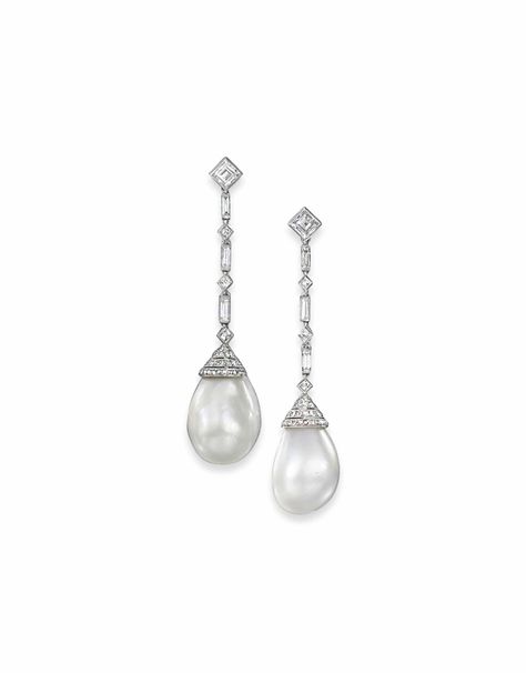 A PAIR OF ART DECO NATURAL PEARL AND DIAMOND EAR PENDANTS Art Deco Pearl Earrings, Pearl Earrings Designs, Fine Pearl Jewelry, Noble Lady, Pop Clothing, Tiaras Jewellery, Pearl Jewels, Deco Earrings, Pearl And Diamond Earrings