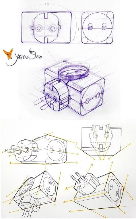 Extension Cord Drawing, Product Perspective Drawing, Structural Drawing Objects, Object Design Sketch, Teaching Graphic Design, Perspective Sketch, Structural Drawing, Furniture Design Sketches, Perspective Drawing Architecture