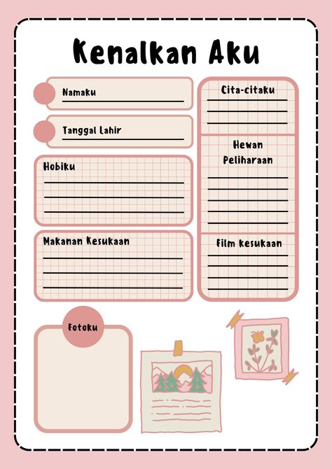 Biodata Template Aesthetic, Biodata Ideas, Biodata Aesthetic, Ide Scrapbook, Indonesian Language, Spongebob Wallpaper, Hand Crafts For Kids, Aesthetic Template, Format Order