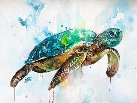 Sea Turtle Watercolor, Sea Turtle Painting, Turtle Watercolor, Turtle Wall Art, Sea Turtle Art, Turtle Swimming, Art Fantaisiste, Turtle Painting, Turtle Art