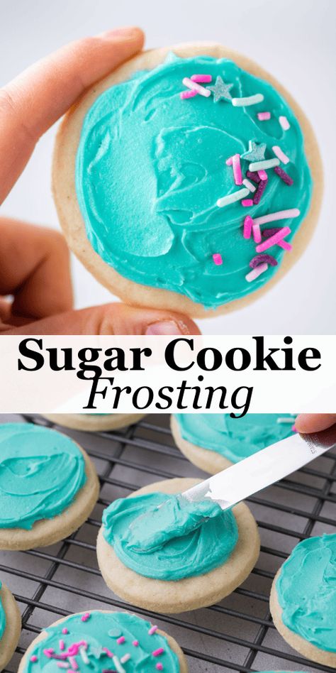 This is the sugar cookie frosting recipe you've been searching for! The best sugar cookies can be ruined by a bad frosting, but not in your kitchen anymore! You can always rely on this homemade icing to deliver a smooth, creamy, and bursting with rich, buttery vanilla flavor. Vanilla Frosting For Cookies, Frosting That Hardens, Buttercream Cookie Icing, Frankenfrosting Recipe, Thick Icing Recipe, Powder Sugar Frosting, Sugar Cookie Icing Recipe That Hardens, Icing Sugar Frosting, Home Made Icing