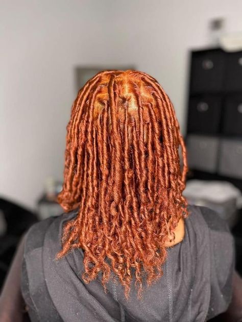 Ginger Orange Locs Black Women, Copper Ginger Locs, Ginger Hair Color On Black Women Locs, Copper Hair Locs, Copper Blonde Locs, Reddish Brown Locs Black Women, Ginger Starter Locs Black Women, Dyed Locs Black Women Ombre, Ginger Colored Locs Black Women