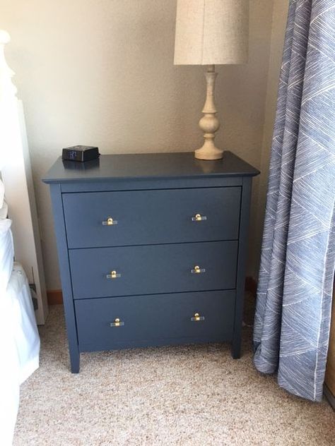 Bm Hale Navy, Navy Nightstand, Hale Navy, 3 Drawer Chest, Light Academia, Ombre Dresser, Drawer Chest, 3 Drawer, Ikea Hack