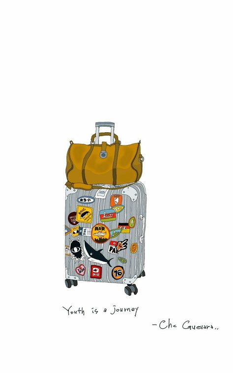 Travel Cartoon Art, Travel Art Aesthetic, Traveller Illustration, Luggage Drawing, Traveling Drawing, Travelling Illustration, Luggage Illustration, Wanderlust Illustration, Travel Illustration Art