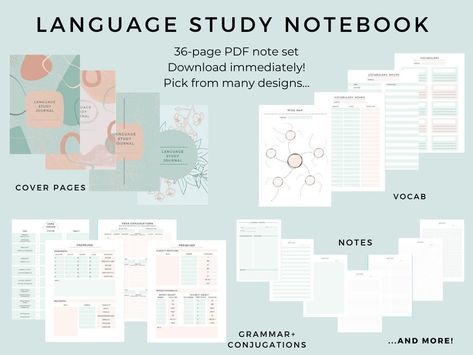 Note Taking Language Learning, Language Notebook Layout, Language Notebook Ideas, Language Journal Layout, Language Learning Notes, Language Study Notes, Language Learning Notebook, Language Learning Planner, Study Planner Ideas