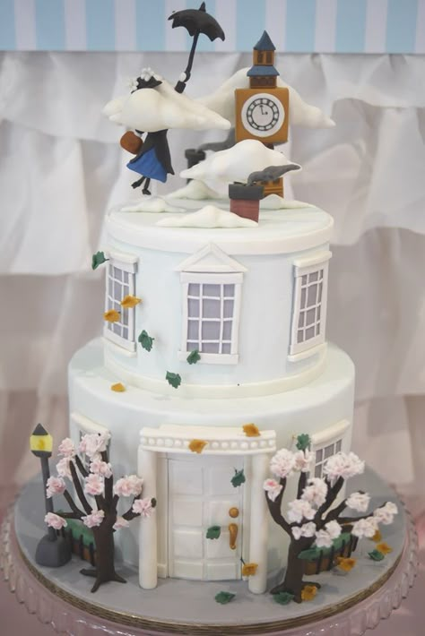 A Mary Poppins Themed Baby Shower for Copper Lulu - Cake House Cake Ideas, Housewarming Cake, Christmas Birthday Cake, Disney Themed Cakes, Cookies Cupcake, Pinterest Christmas, Gingerbread House Designs, House Cake, Character Cakes