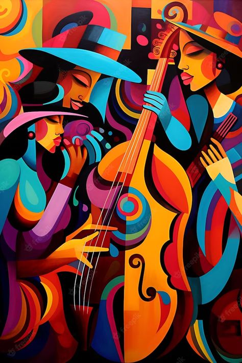 Painting Poster Color, Country Music Art, Music Art Painting, Harmony Art, Cubist Paintings, Abstract Art Images, Musician Art, Painting Of A Woman, Jazz Art