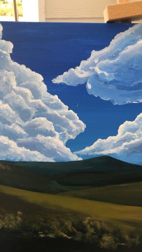 How To Paint The Sky, Sky Art Painting Cloud, Painting Sky Clouds, Aesthetic Sky Painting Acrylic, Sky Drawing Clouds, How To Draw Sky, Painting Clouds Acrylic, Artistic Painting Ideas, Sky Clouds Painting