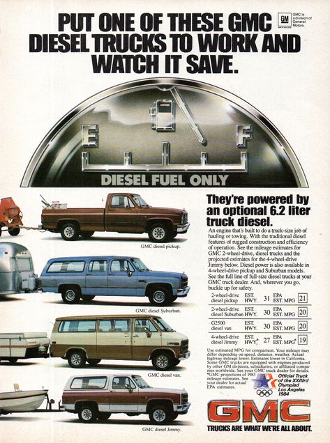 Gmc Diesel, Diesel Vintage, Chevy Diesel Trucks, Automobile Advertising, Vintage Pickup, Tonka Truck, Vintage Pickup Trucks, Chevy Van, Chevy Pickup Trucks