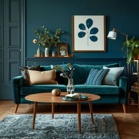 Dark Teal Living Room, Dark Living Room Ideas, Blue And Green Living Room, Teal Accent Walls, Comfy Decor, Moody Living Room, Teal Living Rooms, Dark Living Rooms, Unique Furniture Pieces