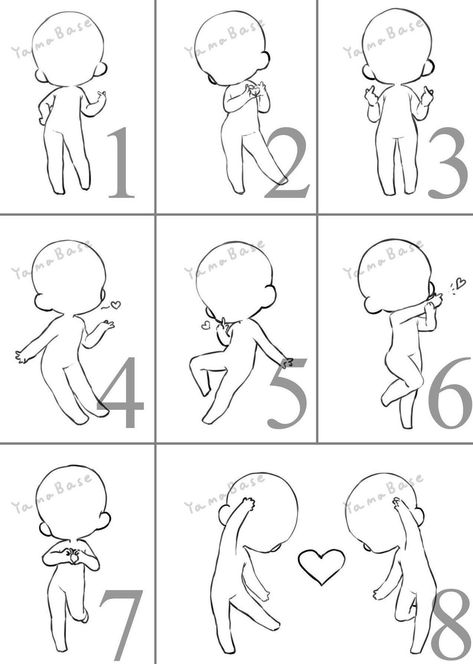 Step By Step Drawings Of People, Cute Base Drawing Chibi, Heart Duo Pose, How To Make Chibi Characters, How To Create A Character Design, Chibi Blowing Kiss, Perfect Heart Drawing, Drawing Chibi Tutorial, Chibi Sticker Base