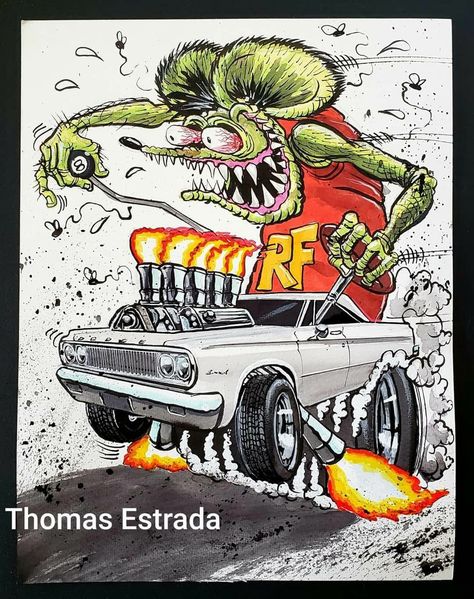 Cartoon Car Drawing, Cool Tattoo Drawings, Cool Car Drawings, Rat Fink, Automotive Artwork, Racing Art, Cartoon Monsters, Weird Cars, Graffiti Drawing