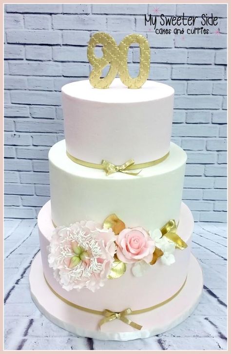 Our cake for Mom's 90th birthday party! 90th Birthday Cake Ideas, Birthday Jello Shots, Wedding Cake Sizes, Hat Box Cake, Birthday Cake Clip Art, 90th Birthday Cakes, Tiered Cakes Birthday, Tea Party Cake, 90th Birthday Parties