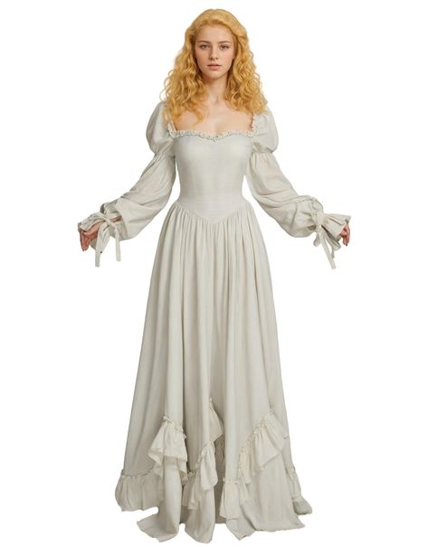 PRICES MAY VARY. HIGH QUALITY: The medieval costume is made of high-quality fabric. It will bring you a happy day that makes you the superstar in the crowd at a special event, you will definitely like this dress. OCCASION: A stunning retro dress, perfect for a Renaissance Fair, Renaissance Festival, Medieval Wedding, Halloween party, theme party, pirate costume, cosplay, theatrical show, theater production, or other occasions. It's the perfect companion for taking photos. WARM TIPS: Please Choos 1600s Dresses, White Queen Costume, Joan Of Arc Costume, Opera Dress, Dress With Ruffle Hem, Costume Princess, Dress Fairy, Medieval Wedding, Queen Costume