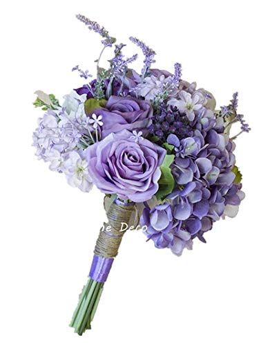 PRICES MAY VARY. There are two sizes of floral bouquets which are made with mixed lavender and purple flowers; Large bouuqet is 10''W X 10''T, small bouquet is 8''W X 8''T, boutonniere is 3''W X 5''T; The handle is wrapped with purple ribbon and rope, The listing price is only for one 10''W bouquet; There are two sizes of floral bouquets. The large one is 10''W X 10''T, and the small one is 8''W X 8''T. Color matched boutonniere is also available. If you are looking for lavender and purple tone Purple Bride Bouquet, Purple Bridesmaid Bouquets, Floral Rustic Wedding, Prom Flowers Bouquet, Lavender Wedding Bouquet, Ivory Bridal Bouquet, Homecoming Flowers, Purple Flower Bouquet, Bridal Bouquet Bridesmaid