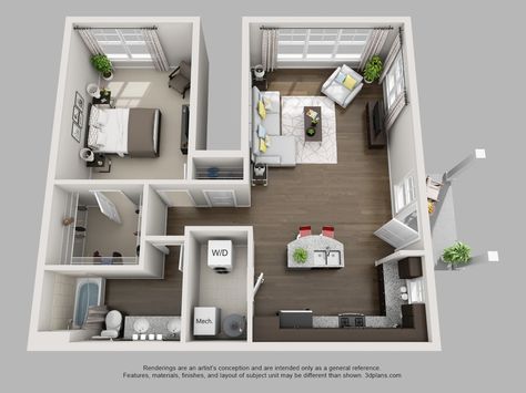 C2 floor plan - 1 bedroom 1 bath with a private entrance Apartment Floor Plans 1 Bedroom, 1 Bedroom Apartment Floor Plan, Apartment Blueprints, Small Apartment Floor Plans, Studio Floor Plans, Apartment Deco, 3d Floor Plan, Apartment Floor Plan, Small Apartment Design