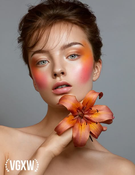 Coral Makeup, Fashion Editorial Makeup, Makeup Shoot, Vibrant Makeup, Makeup Editorial, Orange Makeup, Show Makeup, Flower Makeup, Makeup Portfolio