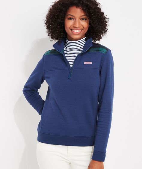 Shop Blackwatch Classic Shep Shirt at vineyard vines Vineyard Vines Pullover, Chic Shirts, Quarter Zip Sweatshirt, Cozy Sweatshirts, Quarter Zip Pullover, Classic Outfits, Embroidered Shirt, White Sweatshirt, Look Chic