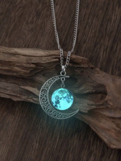 Crescent Moon Glow In the Dark Pendant - Glowing Blue Moon Necklace  | eBay Moon Necklace Male, Pendent For Men, Blue Moon Necklace, Moon Nightlight, Moon Glow, Costume Jewelry Necklaces, Moon Pendant, Moon Necklace, Blue Moon