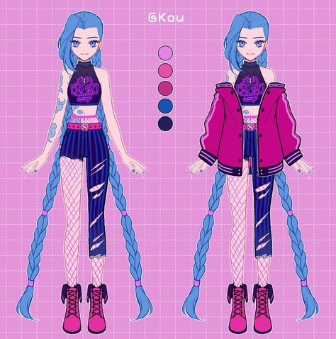 Jinx Outfit, Jinx Lol Arcane, Oc Costume, Jinx Fanart, Powder Arcane, Mha Ocs, Outfit Drawing, Drawing Hair Tutorial, Jinx Arcane