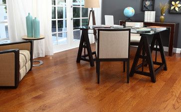 Gunstock oak with gray walls Gunstock Oak Floors, Oak Floor Living Room, Traditional Home Office, Oak Flooring, Dining Room Combo, Oak Kitchen, Best Flooring, Kitchen Sale, Engineered Hardwood Flooring