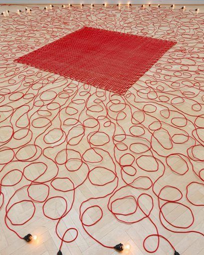 "UNDERCURRENT" made by MONA HATOUM - Carpet Installation Art, Atsuko Tanaka, Mona Hatoum, Handmade Leather Work, Crazy Golf, Artistic Installation, Carpet Installation, Pop Display, School Inspiration