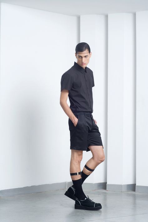 Mens Garters, Mens White Trousers, Sock Garters, Black Dress Pants Men, Black Garter, Minimalist Clothing, Mens Tailor, Black Shorts Men, Black Short Sleeve Dress