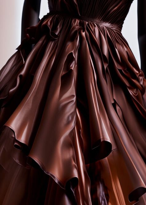 In the Spotlight: The Allure of Silk Organza and Chocolate Couture, on ArtStation at https://www.artstation.com/artwork/obqNN4 Ruffle Texture, Fashion Display, Chocolate Fashion, Fashion Displays, Couture Details, In The Spotlight, Silk Organza, High End Fashion, How I Feel