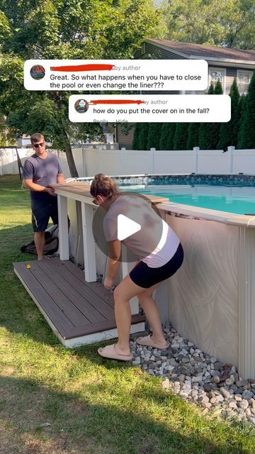 Rachel Oldenburger on Instagram: "One of the biggest questions with our swim up bar was how we would install the cover. We made the bar completely removable, so that when we need to put the cover on, all we have to do is pull the bar back! 

We also can store the bar in the garage when it starts to snow, but for now we will just leave it for fall drinks at the closed swim up bar 😂 

This was our favorite DIY of the summer and we used it every day!! Would you ever build this for your above ground pool?! 

#swimupbar #abovegroundpool #abovegroundpooldeck #swimupbars #summerdiy #diypool #diyprojects #diyabovegroundpool" Above Ground Pool Bar, Bar Back, Swim Up Bar, Above Ground Pool Decks, Diy Pool, Fall Drinks, Pool Bar, Pool Cover, Above Ground Pool