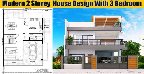 Modern 2 Storey  House Design With 3 Bedroom - Engineering Discoveries Modern 2 Storey House Design, House Design With 3 Bedrooms, 3 Storey House, Two Storey House Plans, 3 Storey House Design, Home Gym Design Garage, Indian House Plans, 2 Storey House Design, 2 Storey House