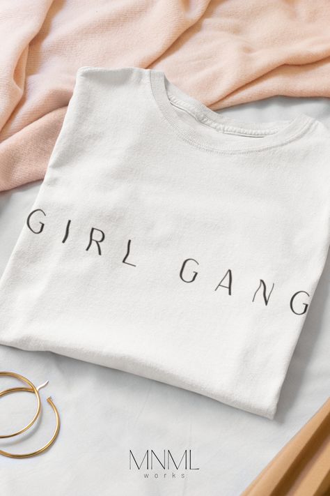 This minimalist graphic tee is perfect for boss babes and girl bosses! This Girl Gang T Shirt is carefully designed to make it look minimal and classic. Perfect for your everyday use or give it as a gift for the girl boss you love! #bossbabeshirt #girlboss #girlgangshirt Girl Gang Shirt, Boss Babe Shirt, Boss Top, Boss Shirts, Girl Gang, Boss Babe, Women Empowerment, Graphic Tee, Classic T Shirts