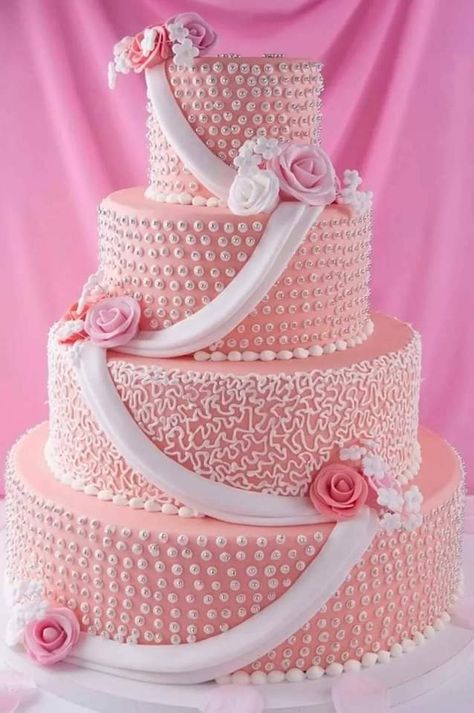 Extravagant Birthday Cakes, Pink And Silver Cake, Valentines Cakes And Cupcakes, White And Gold Wedding Cake, Girly Birthday Cakes, Cake Magic, Extravagant Wedding Cakes, Birthday Cake Decorating Ideas, Disney Wedding Cake