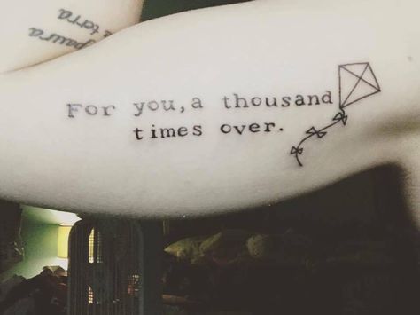 My kite runner tattoo! Kite Runner Tattoo, Kite Tattoo Ideas, Kite Runner Quotes Aesthetic, The Kite Runner Quotes, Kite Runner Book, Kite Tattoo, Runner Tattoo, The Kite Runner, Tattoos And Piercings