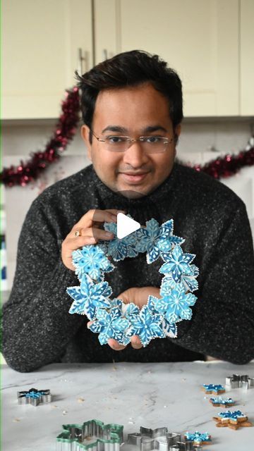 190K views · 20K likes | Dr Rahul Mandal on Instagram: "Hope you all had a lovely Christmas   We had a nice Christmas meal on Christmas eve. Shreya doesn't like turkey, so we had roast chicken with lots of sides. Christmas day was a quiet one, so thought to bake something fun.  Hence this #gingerbread #snowflake wreath. I baked the wreath with some biscuits, but I think it will be better, if you bake the base of the wreath separately and then stick the biscuits on top.  I decided to ice individual snowflakes, with different shades of blues and whites. But you can just ice them with white #royalicing .   Also you need to resiste the temptation of lifting the wreath till the icing is completely set.   There is something about gingerbread, that instantly brings festivity to our home. Hope you Christmas Meal, Bake Something, Snowflake Wreath, Roast Chicken, Christmas Day, Royal Icing, Christmas Eve, Christmas Food, Shades Of Blue