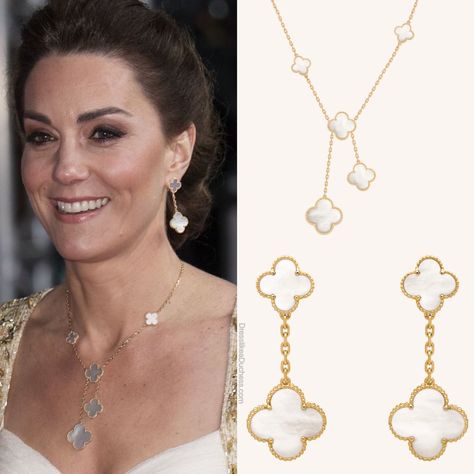 Kate Middleton Van Cleef, Kate Middleton Jewelry Necklaces, Van Cleef Alhambra Earrings, Kate Middleton Necklace, White Van Cleef Necklace, Can Cleef And Arpels, Van Cleef Alhambra Necklace, Magic Alhambra Necklace, Van Cleef Alhambra