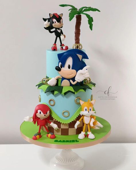 Sonic Birthday Cake, Sonic The Hedgehog Cake, Bolo Sonic, Hot Wheels Cake, Train Birthday Cake, Sonic Cake, Hedgehog Cake, Sonic Party, 1st Birthday Photoshoot