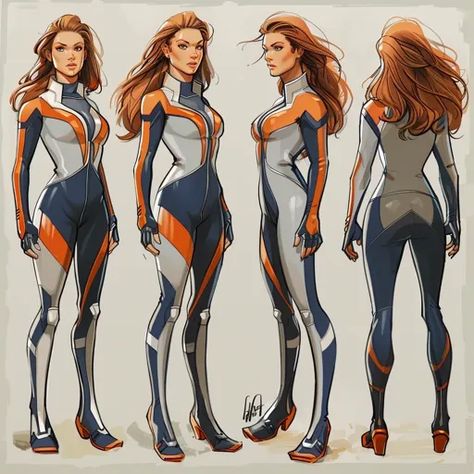 ↑↑↑ Larger size on website 🔸 The image shows a female character design in three different poses. She has long, flowing red hair a 🔸 From Midjourney AI Image Confident Character Design, Blue And Orange Color Scheme, Orange Color Schemes, Different Poses, Female Character, Female Character Design, Hair A, Red Hair, Design Elements