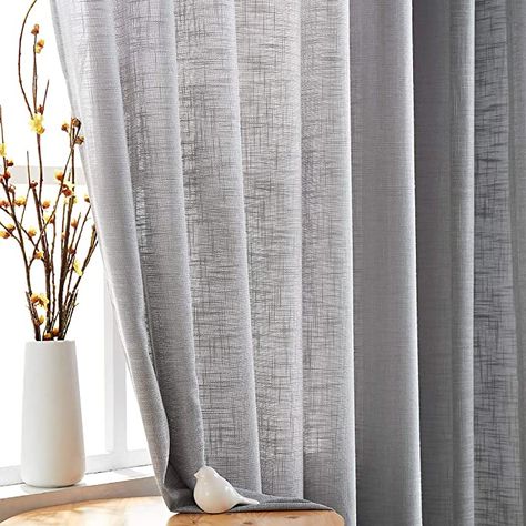 Amazon.com: FMFUNCTEX Grey Sheer Curtains 45 Inch Length Linen Textured Light Filtering Curtain Drapes Semi Sheer Drapes for Small Windows 2 Panels : Everything Else Living Room Rich, Grey Curtains Living Room, Grey Linen Curtains, Textured Window Treatments, Gray Sheer Curtains, Window Treatments Sheer, Sheer Linen Curtains, Linen Curtain Panels, Sheer Curtain Panels