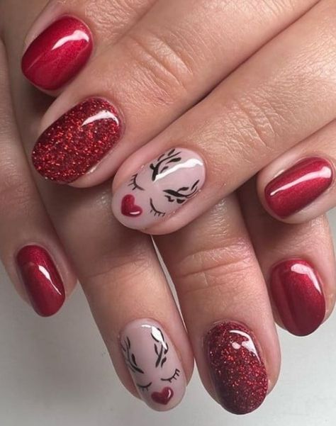 Red Nails Glitter, Red Christmas Nails, Christmas Gel Nails, Short Nail, Red Nail, Festival Nails, Short Nail Designs, Xmas Nails, Christmas Nail Designs