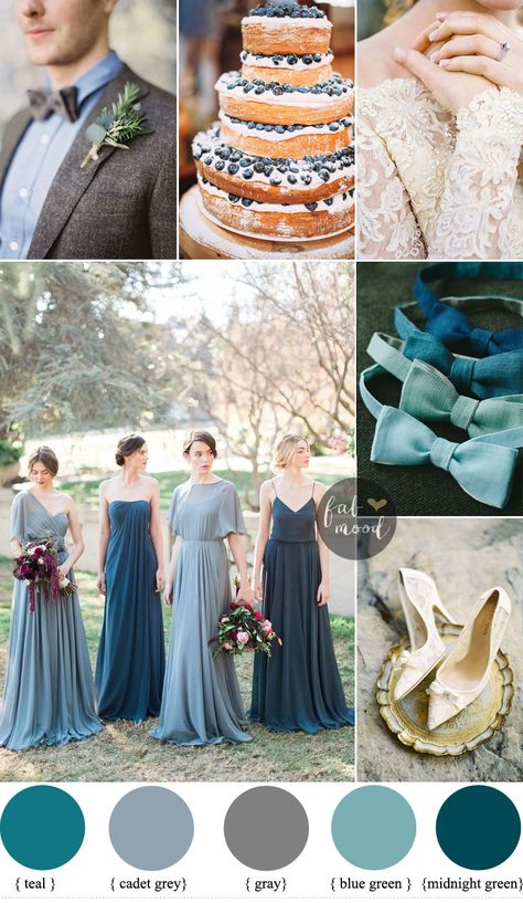 Different shades of blue green Wedding { Midnight Green + gray + teal + blue green | Fab Mood - UK wedding blog #weddingcolor Teal And Grey Wedding, Teal Blue Weddings, Fab Mood, Shades Of Blue Green, Wedding Color Combinations, Different Shades Of Blue, Wedding Color Combos, Green Wedding Colors, Midnight Green