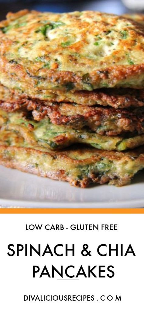 Savoury low carb pancakes with spinach, chia seeds & coconut flour    #lowcarb #pancakes #chiaseeds #keto #grainfree #coconutflour Coconut Flour Pancakes, Low Carb Pancakes, Low Carb Low Fat Recipes, Chia Seed Recipes, Boiled Egg Diet Plan, Keto Vegan, Boiled Egg Diet, Low Sugar Recipes, Low Carb Breakfast Recipes