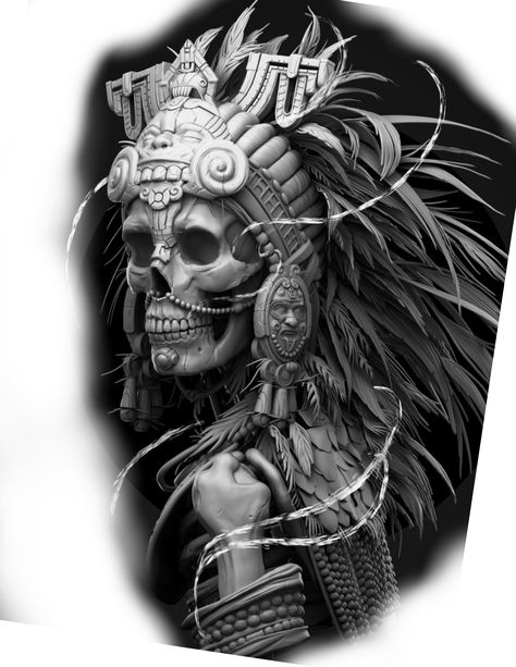 Aztec Skull Tattoo Design, Aztec Gods Tattoo, Aztec Tattoo Mexican, Aztec Warrior Tattoo, Aztec Skull, Azteca Tattoo, Aztec Artwork, Aztec Symbols, Aztec Tattoos