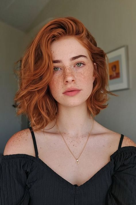 Chic Hairstyles for Oval Faces 2024: Explore Top Short, Medium, Long, and Wedding Styles Red Shoulder Length Hair, Shoulder Length Red Hair, Red Hair Bob, Red Hair Pale Skin, Red Hair Cuts, Fall Haircut, Hairstyles For Oval Faces, Wavy Bob Long, Red Hair Blue Eyes