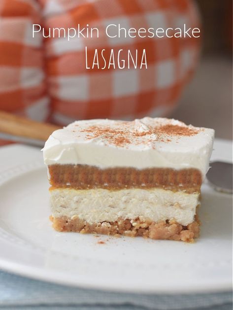 This No Bake Layered Pumpkin Cheesecake or Pumpkin Lasagna Dessert is the perfect combination of cheesecake and pumpkin pie spice. A great dessert for fall and always a crowd-pleaser. It's perfect for fall, Thanksgiving and the holiday season. www.kidfriendlythingstodo.com Pumpkin Cheesecake Lasagna, Pumpkin Lasagna Dessert, Cheesecake Lasagna, Lasagna Dessert, Dessert For Fall, Layered Pumpkin Cheesecake, Pumpkin Lasagna, No Bake Pumpkin Cheesecake, Spiced Fruit