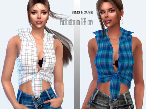 Sims House's Women's waistcoat in a cage with ties Flannel Tied, Women's Waistcoat, Womens Denim Overalls, Womens Waistcoat, Sims 4 Game Mods, Spaghetti Strap Blouses, Sims4 Clothes, Lace Pants, Sims 1