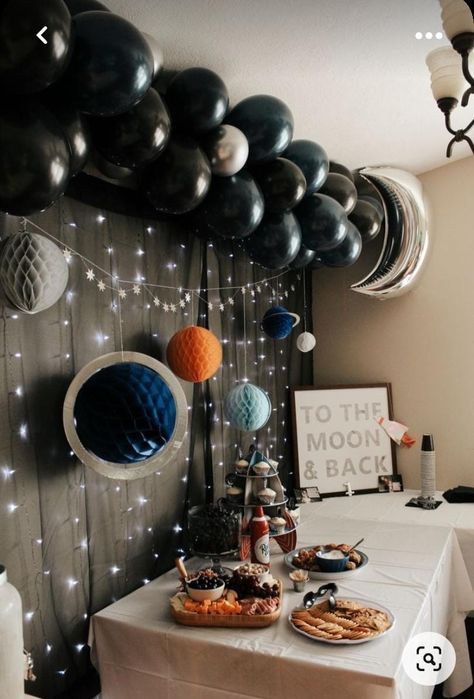 Coldplay Themed Birthday, Mars Party Ideas, Space Birthday Decoration Ideas, Mars Themed Birthday Party, Galaxy Party Ideas Decoration, Rocket Ship First Birthday, Astronomy Themed Birthday Party, Black Hole Birthday Party, Universe Theme Decoration