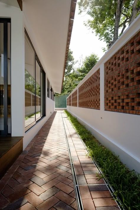 Gallery of Pitch House / Atelier M+A - 9 Brick Wall Exterior, Compound Wall Design, Brick Walkway, Boundary Wall, Compound Wall, Boundary Walls, Brick Architecture, Village House Design, Brick Design