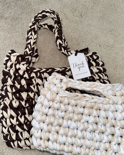 ‘ORIGINAL & MINI’ 🤎🤍 Custom order order with an original shoulder in Brown and Cream & Mini in beige and white 😍 Cute bags for every outfit xx #crochet #crochetbag #totebag #shoulderbag #beigebag #brownbag #neutralbag #accessories #crochetinspiration #outfitinspo #accessorystyling Brown And White Crochet, Neutral Bag, Beige Bag, Brown Bags, Cute Bags, White Crochet, Crochet Bag, Custom Orders, Tote Bag