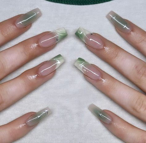 Gel X Nails, X Nails, Line Nail Art, Green Acrylic Nails, French Tip Acrylic Nails, Classy Acrylic Nails, Long Acrylic Nails Coffin, Nails Only, Coffin Nails Designs