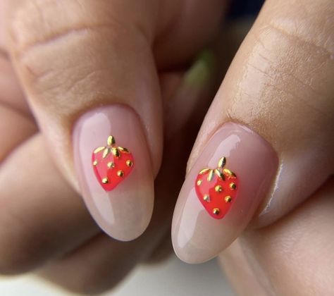 Pink Spring Nails, Strawberry Nail Art, Strawberry Nail, Summer Nail Art Designs, Easy Toe Nail Designs, Strawberry Nails, Berry Nails, Hello Nails, Festive Nail Art